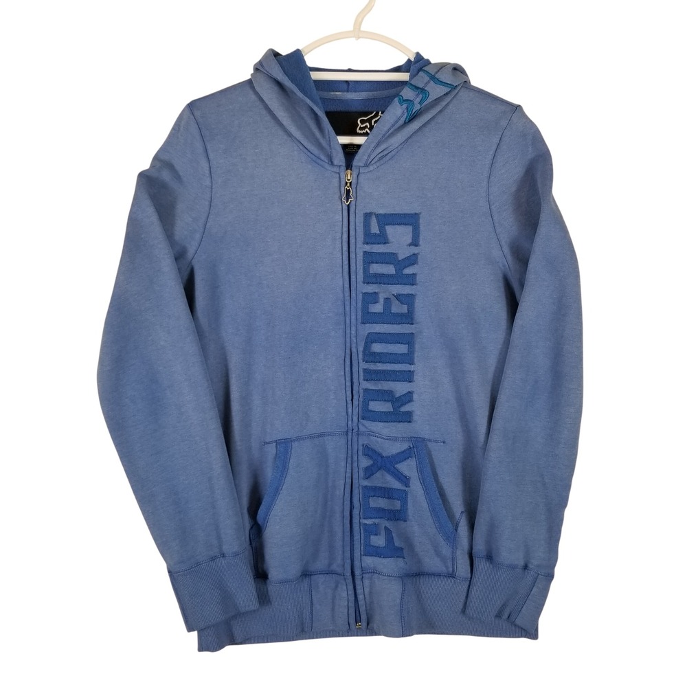 Fox Racing Hoodie Women XL Blue Zip Up Fox Riders Embroidered Motocross Sporty